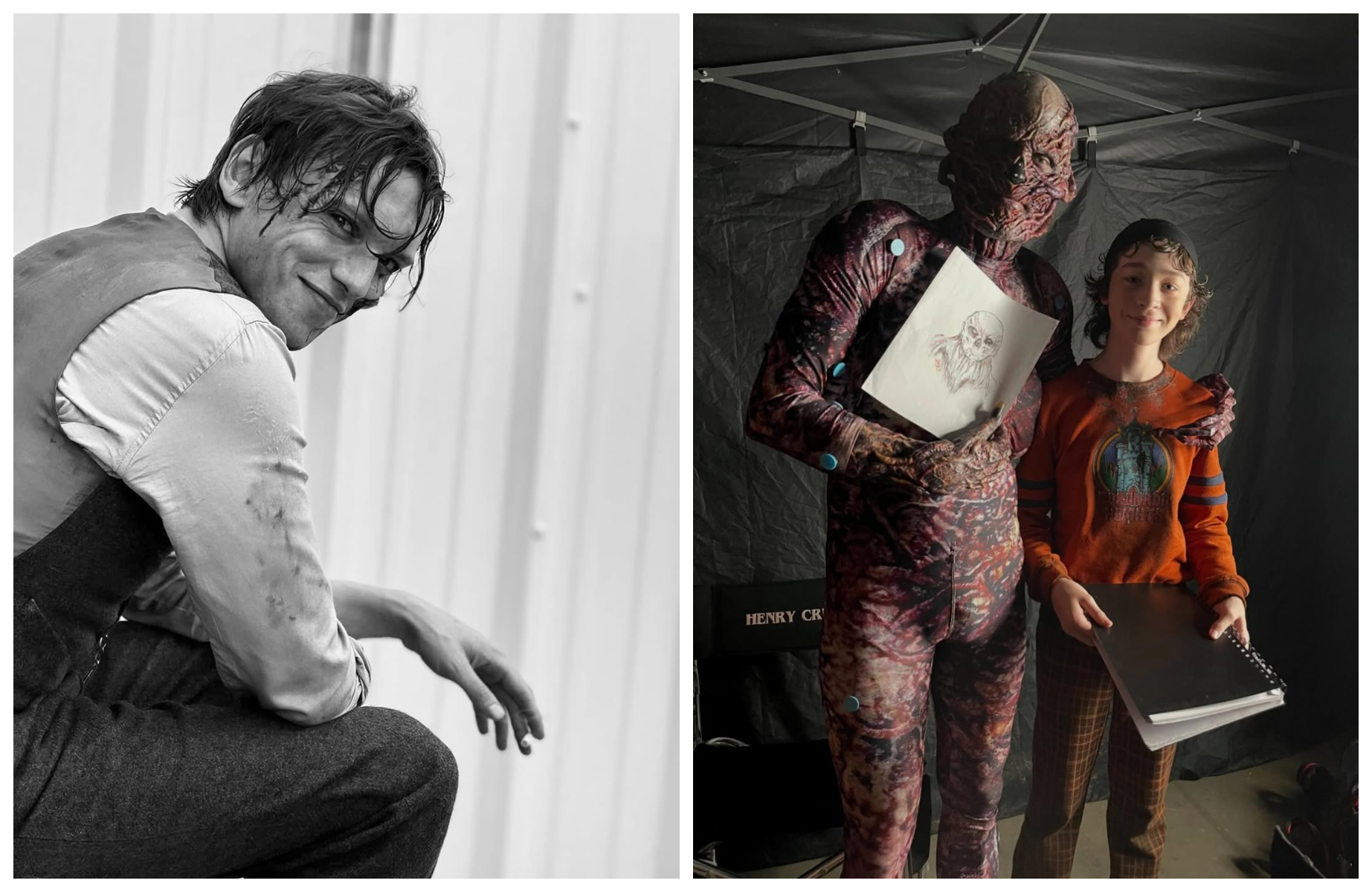 傑米坎貝爾鮑爾在《怪奇物語》中飾演大反派「威可那」。童星連恩阿斯丘畫了一張「威可那」的畫像，讓已經變成「威可那」的鮑爾拿著，一起拍照。（翻攝bowerjamie IG、liammontgomeryaskew IG）