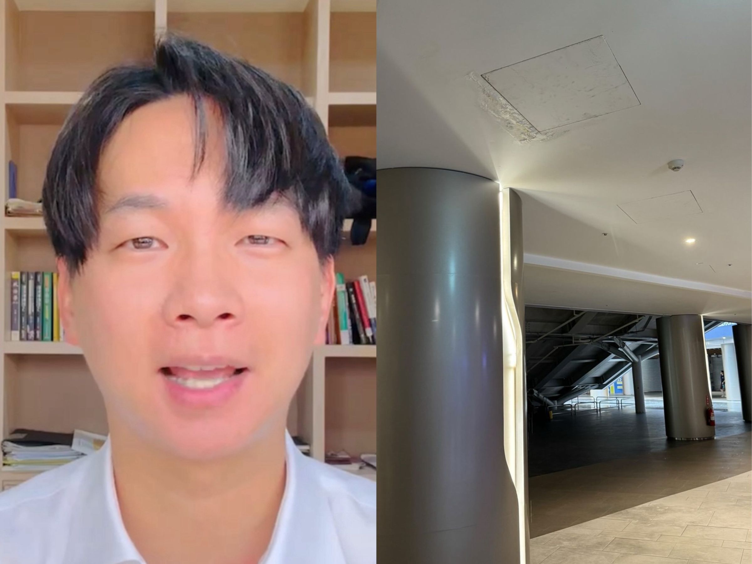 周思齊引退賽大巨蛋漏水惹議，議員批市府應交付給第三方單位勘驗漏水及提供檢測報告。（陳宥丞辦公室提供）