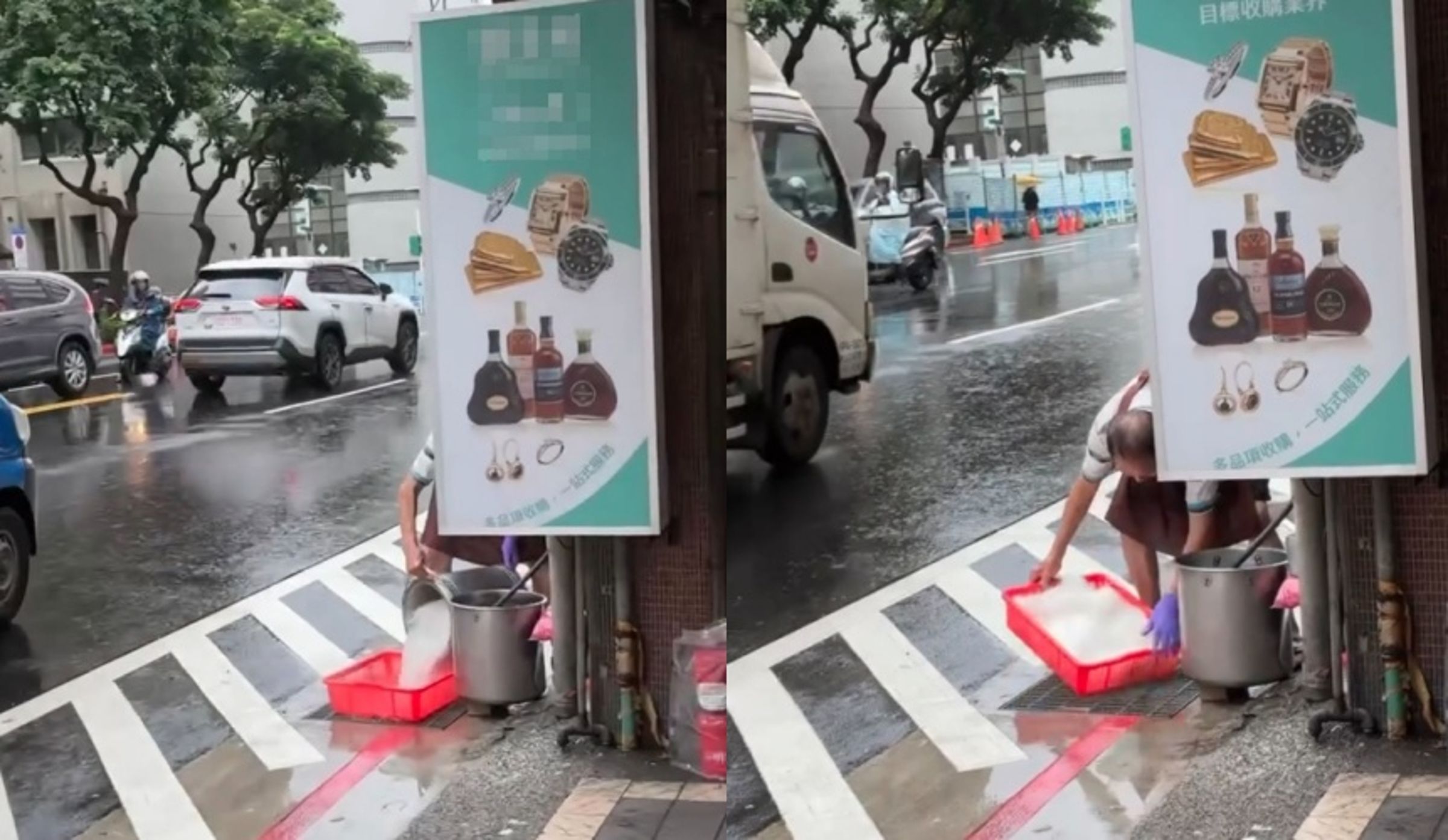 路人目擊小吃店員工竟在水溝蓋上處理冬粉,直接嚇壞PO網。(翻攝自Threads/zong.lin_)