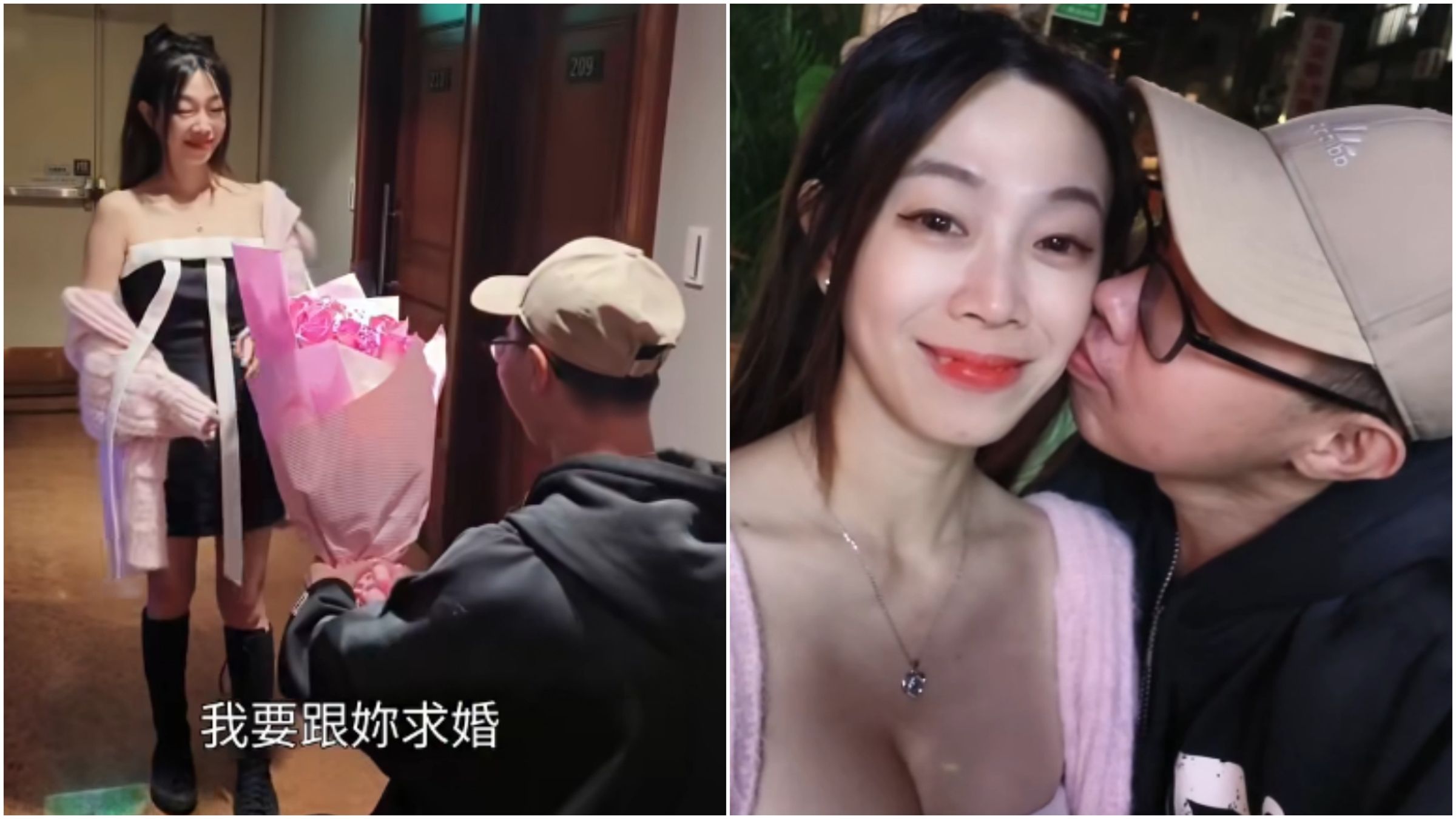 鄧佳華單膝跪地向簡簡求婚。(翻攝鄧佳華臉書)