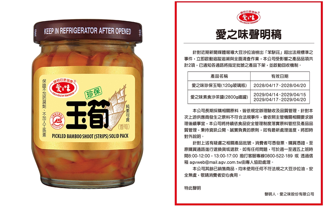 愛之味2產品使用「苯駢芘」超標油 官方發聲明曝退貨辦法