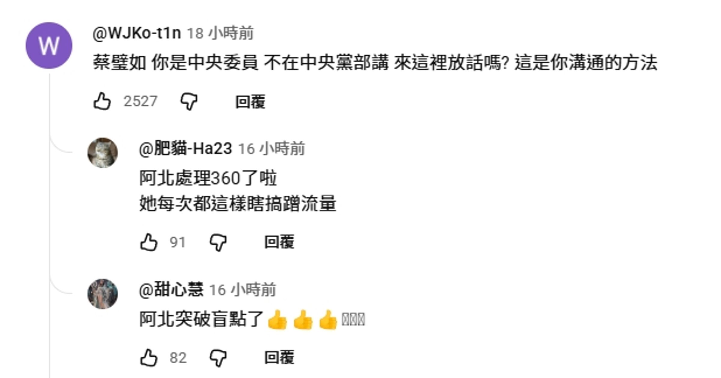 柯文哲個人帳號公開留言開嗆蔡壁如。(翻攝自YouTube)
