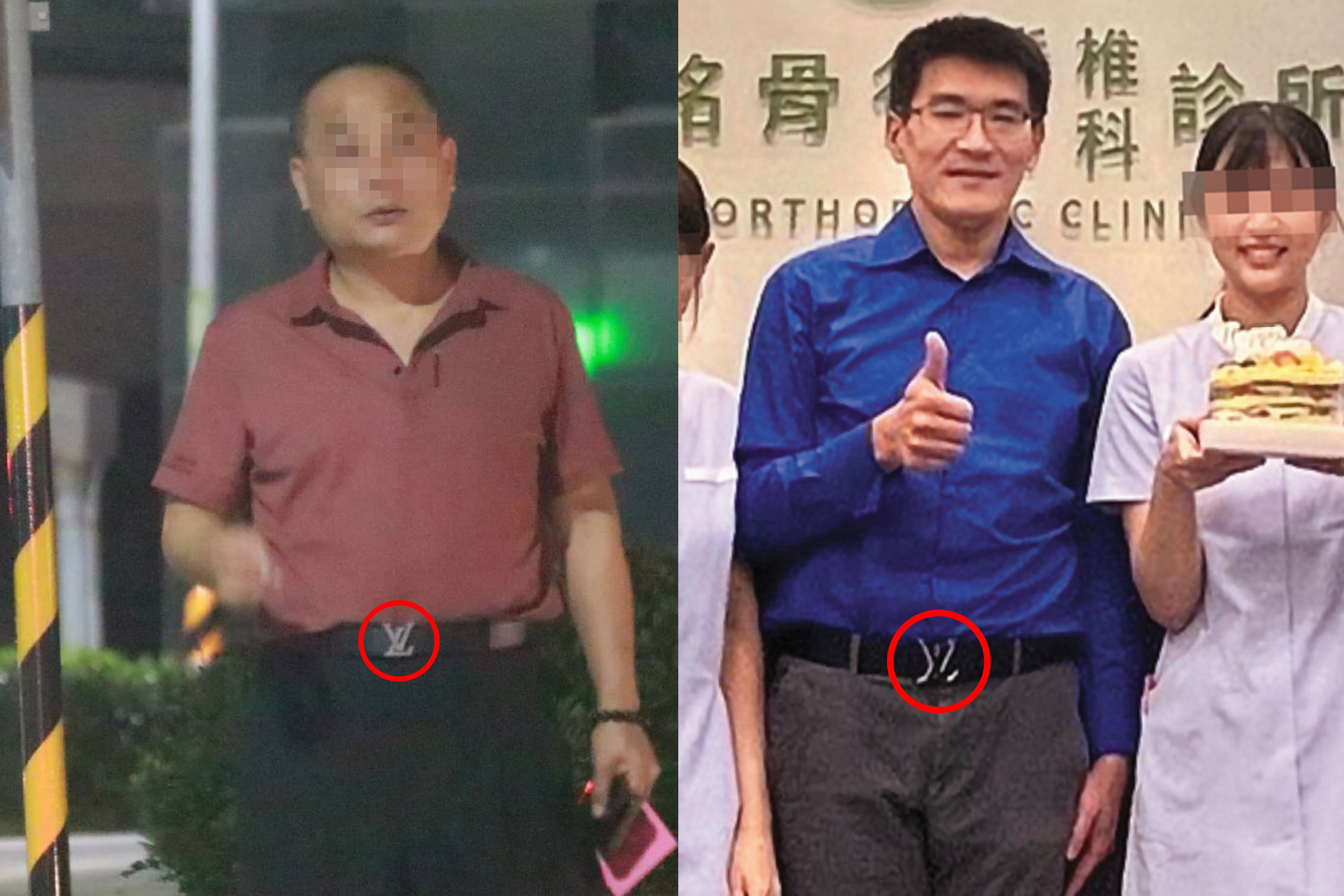 2026/08/17趙建銘友人要求記者「別再一直拍了」，陳幸妤認出此人是趙的昔日獄友，巧合的是，本刊直擊對方與趙建銘繫同款LV皮帶（黃圈處），且深夜訪趙，可見雙方交情深厚。