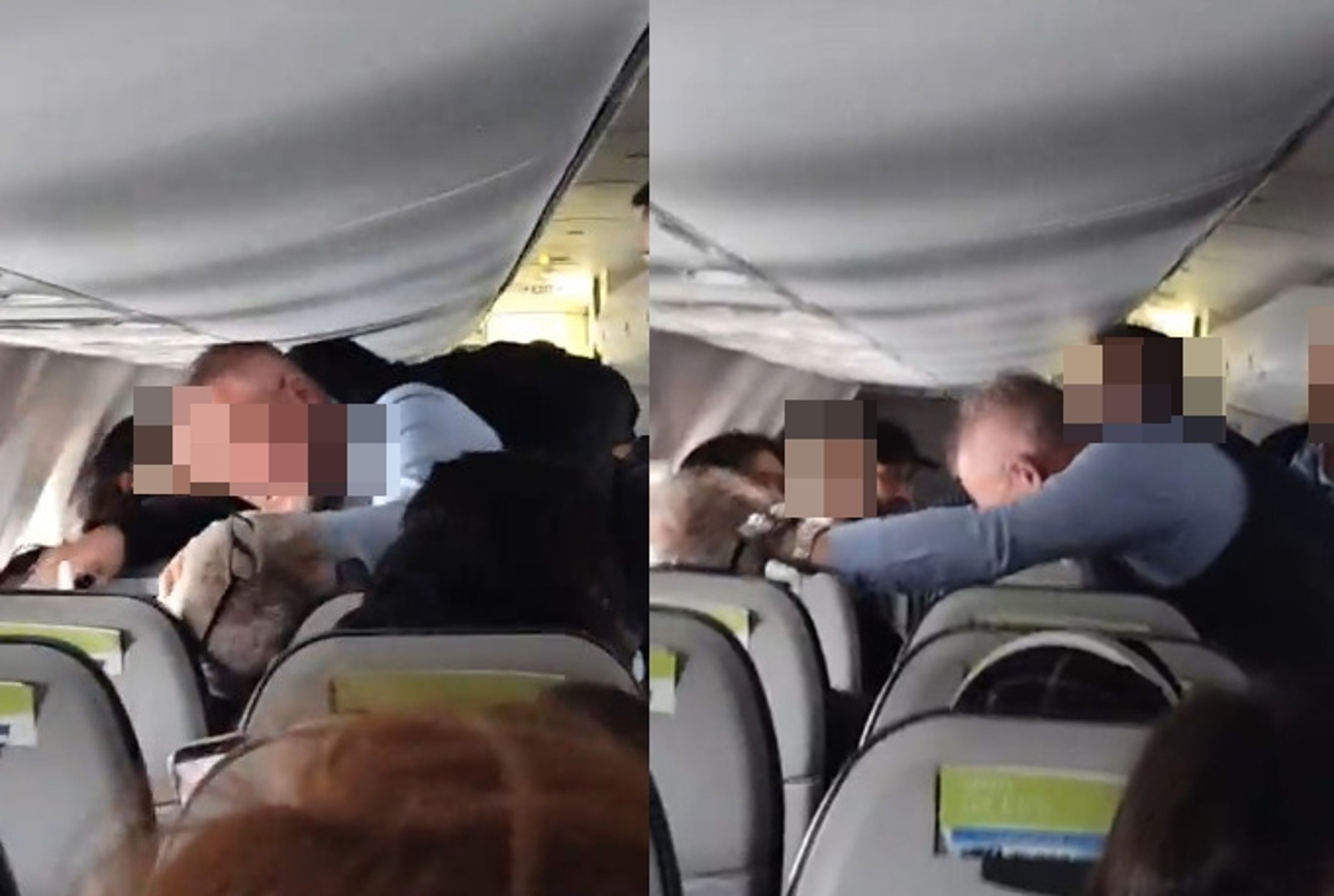 一名男乘客在機上突然抓狂猛抓女乘客的頭髮不放,幸好空服員即時出手制止。(翻攝X@walterizzle)