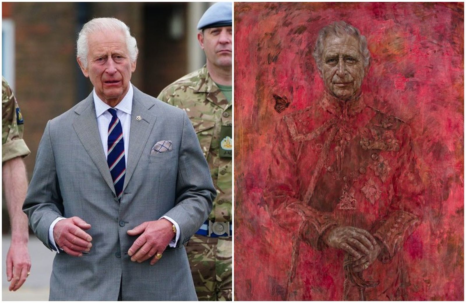 查爾斯三世加冕後的第一幅肖像(右圖)昨揭幕。(圖/翻攝自「@RoyalFamily」X)