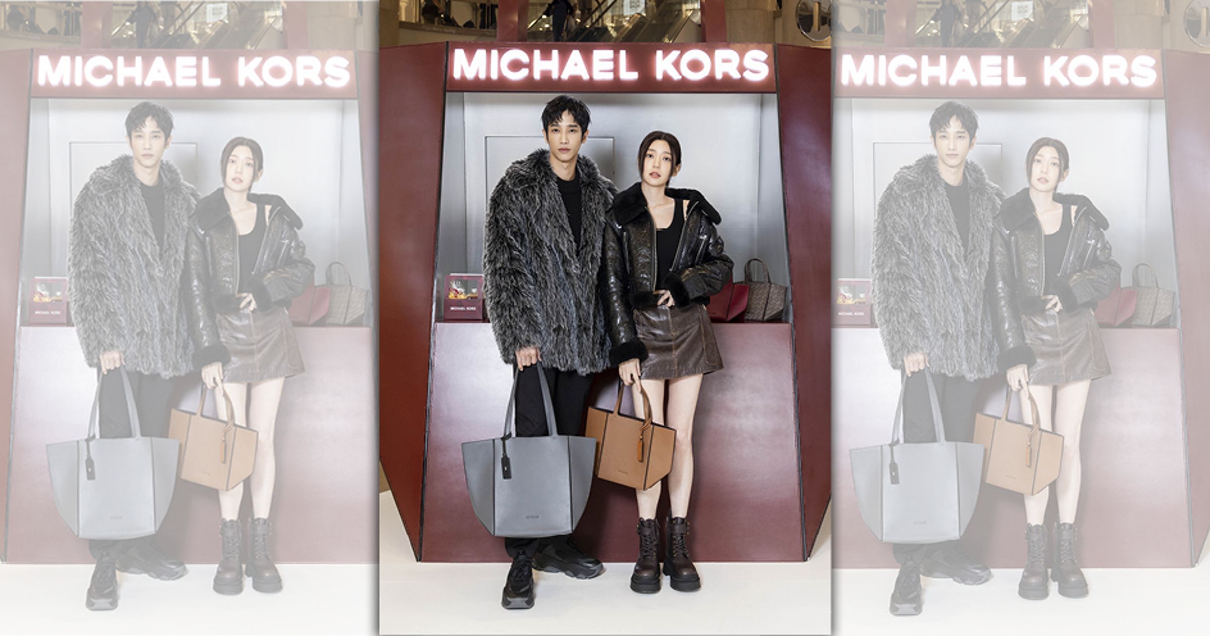 劉以豪與郭雪芙手提Jordi小折包亮相MICHAEL KORS鬆弛「折」學快閃店。（MICHAEL KORS提供）