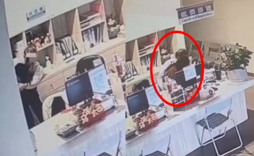 苗栗邱姓醫師遭指控在診所內強抱女員工，監視器錄下關鍵過程，引發各界撻伐。（翻攝自記者爆料網）