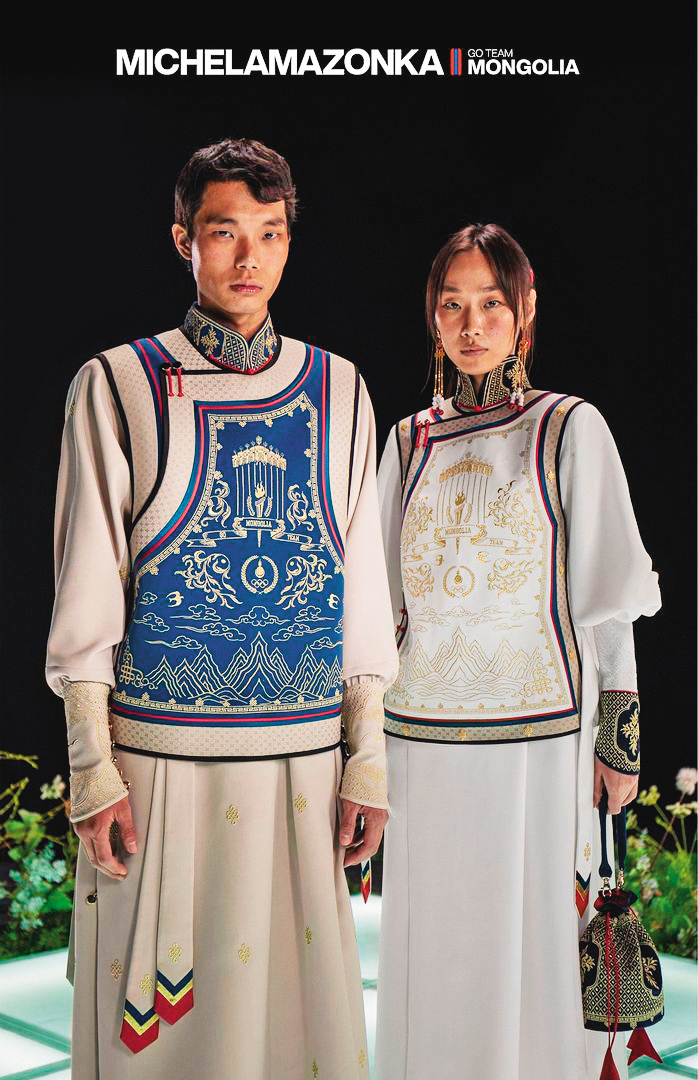 被網友評為「2024最美奧運服」的蒙古隊服,時髦又不忘本。(翻攝自Michel Amazonka IG)