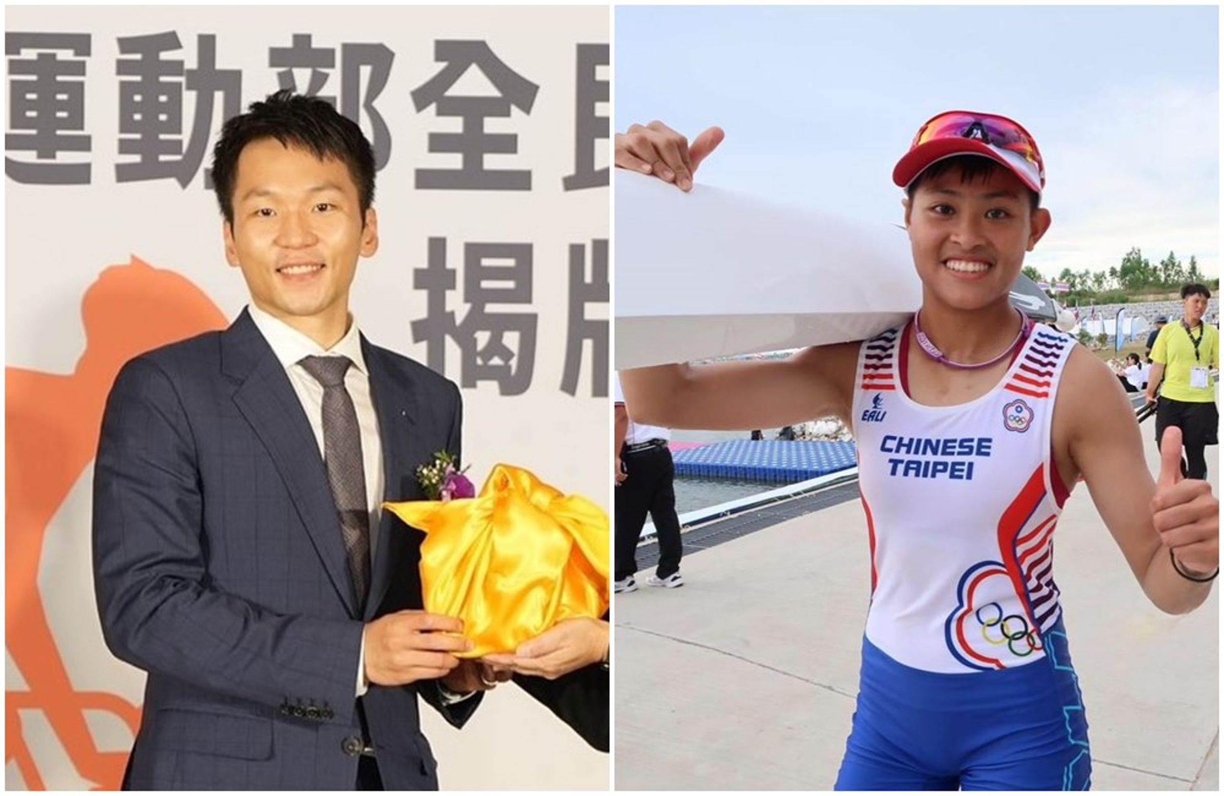 運動部長李洋(左圖)上任部久,划船選手李冠儀(右圖)就爆出奪2金,卻遭拒絕參賽的爭議。(翻攝李洋臉書、李冠儀臉書)