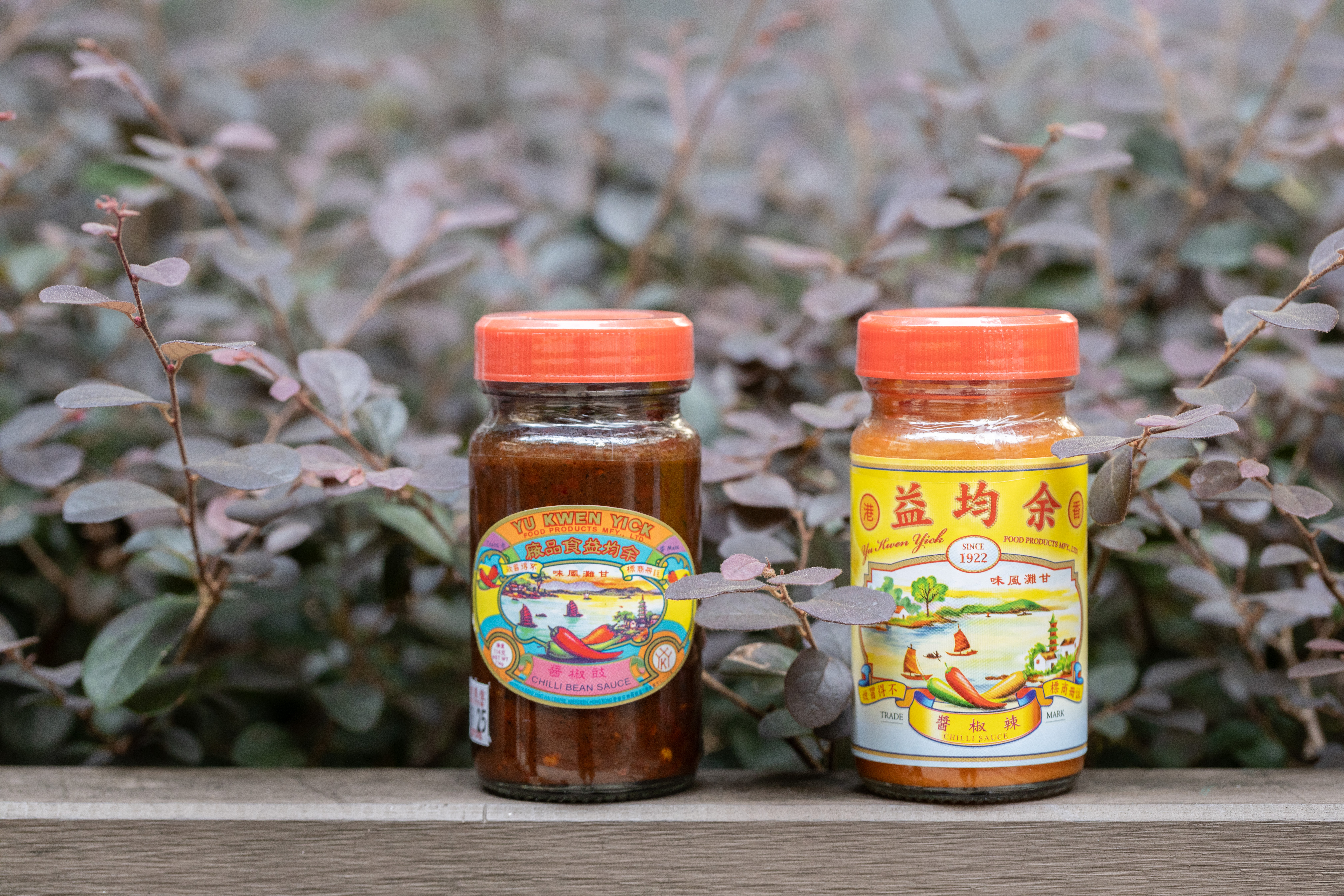 標榜香港製造的「辣椒醬」（右，港幣45元／小瓶）與「豉椒醬」（左，港幣30元／瓶），前者酸辣、後者鹹香，用途也有所區別。