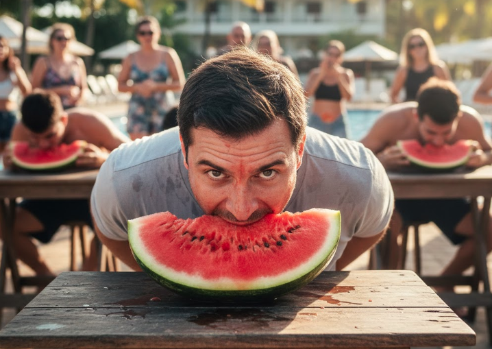 巴西一名男子在比賽吃西瓜時，不幸噎死，妻子在旁全程目睹。（示意圖，由AI生成）