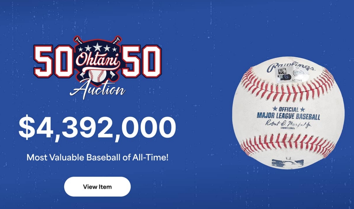 大谷翔平本季第50轟關鍵球以439.2萬美元（約1.4億元新台幣）結標。（翻攝自Goldin網站）