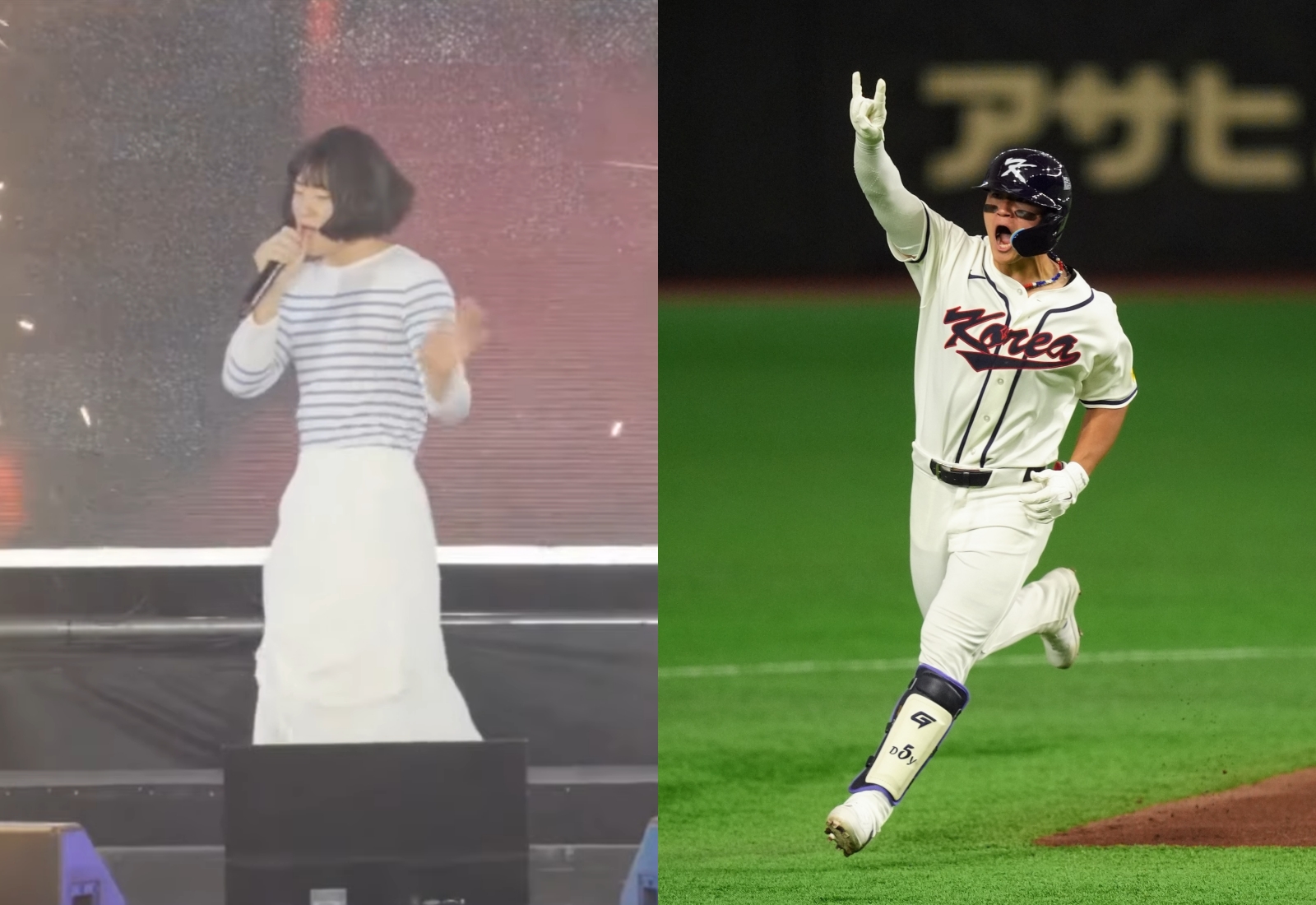 金倒永在對上台灣的比賽中敲出兩分砲,他過往男扮女裝的影片也再度引發議論。(左圖翻攝自YouTube)