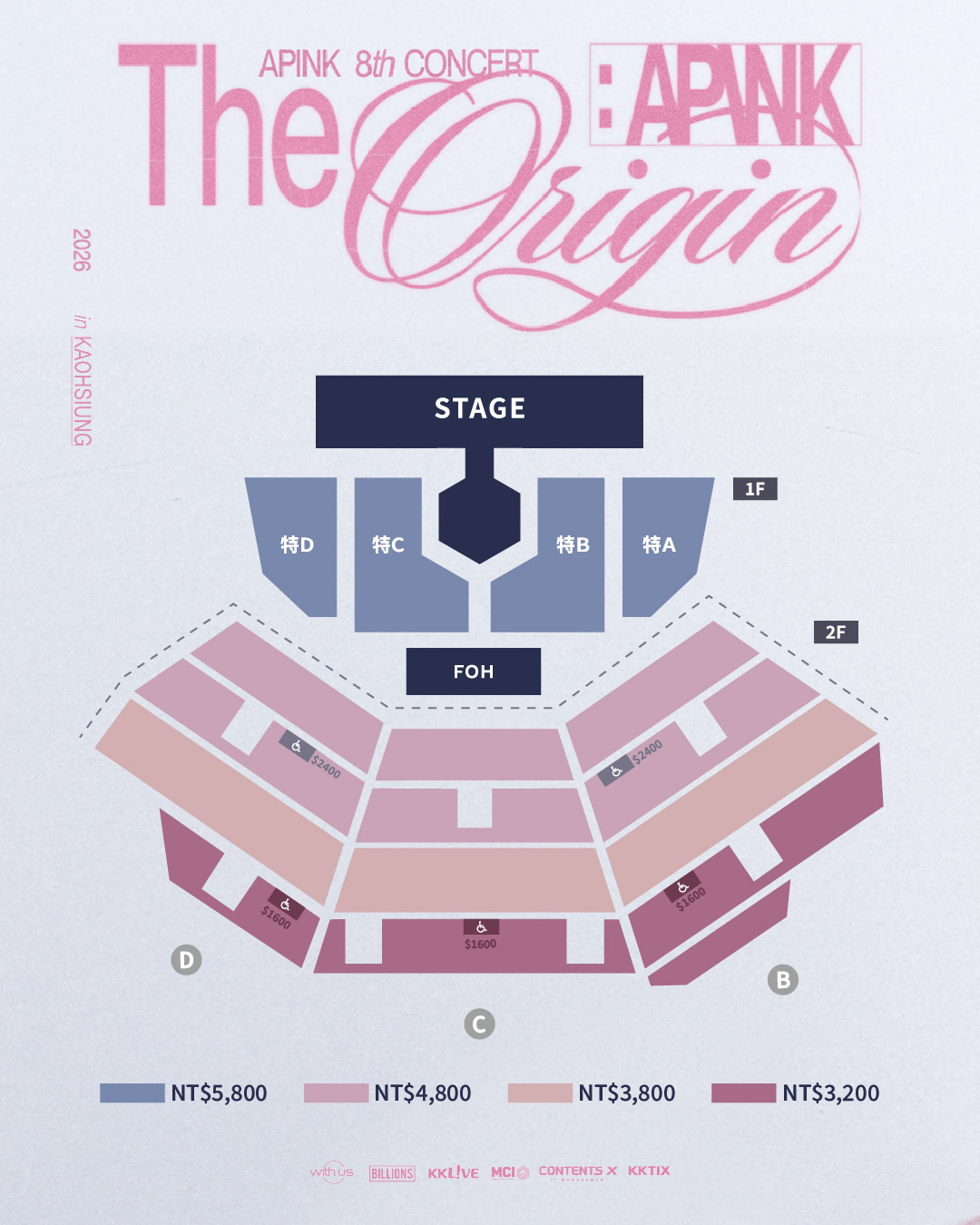 《2026 Apink Asia Tour in KAOHSIUNG》票價座位圖。（KKLIVE提供）