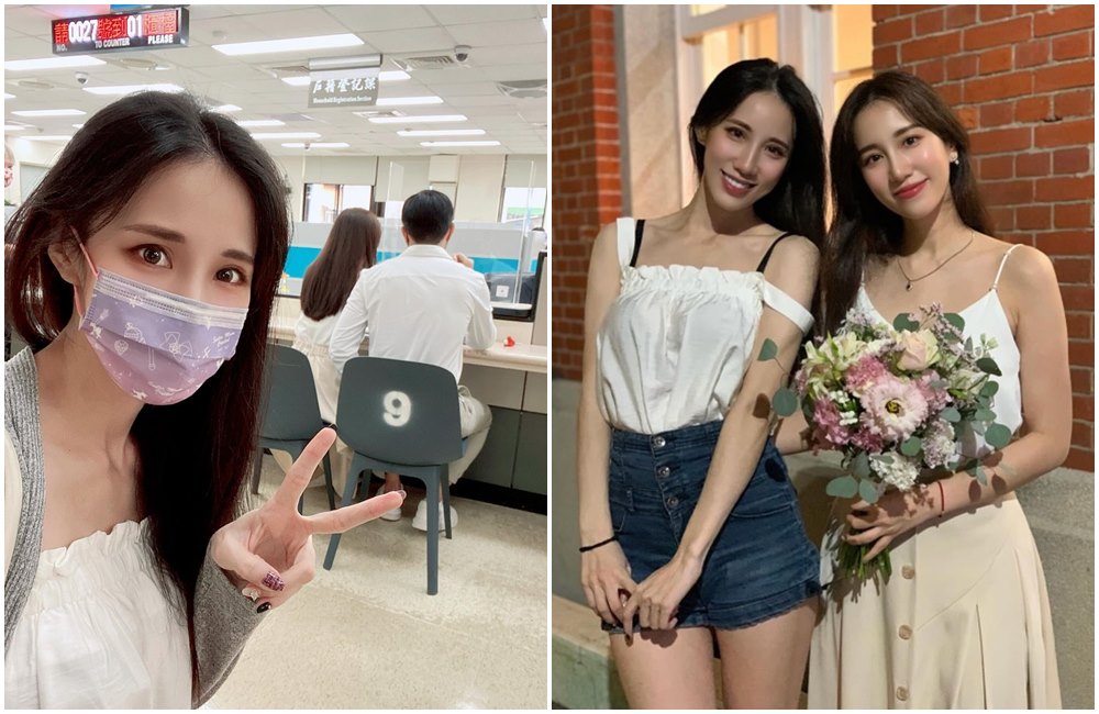 瑤瑤（左圖左）貼出Apple與趙國翔登記結婚的照片，透露姊姊1年前就登記結婚了。（翻攝qiaoxinhuang IG）