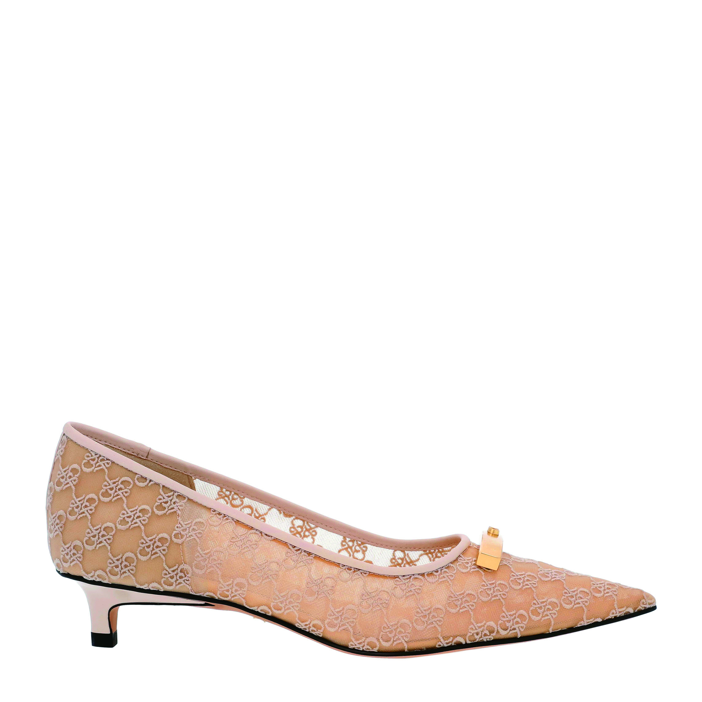 米黃色印花網紗跟鞋 NT$2,990(CHARLES & KEITH提供)