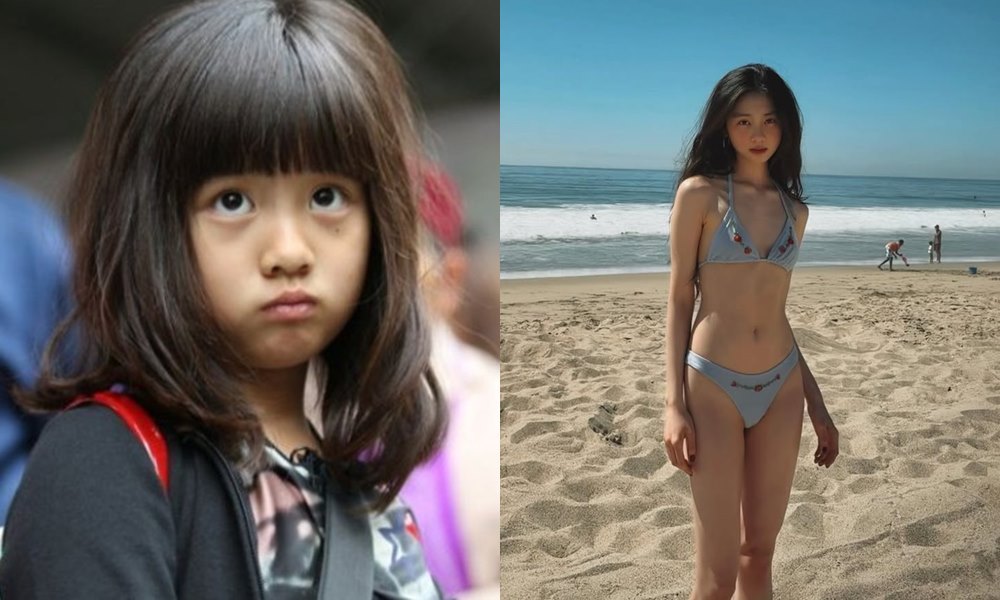 多多8歲時參加《爸爸去哪兒2》（左圖），如今20歲的她曬出比基尼辣照（右圖）。（翻攝duoduo._.huang IG）