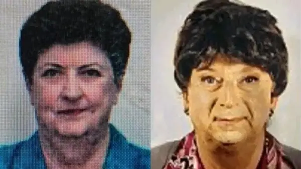 男子（右）將82歲母親（左）遺體藏家中，自己化妝打扮成82歲母親，3年詐領退休金與家族房產收益。（翻攝自X）