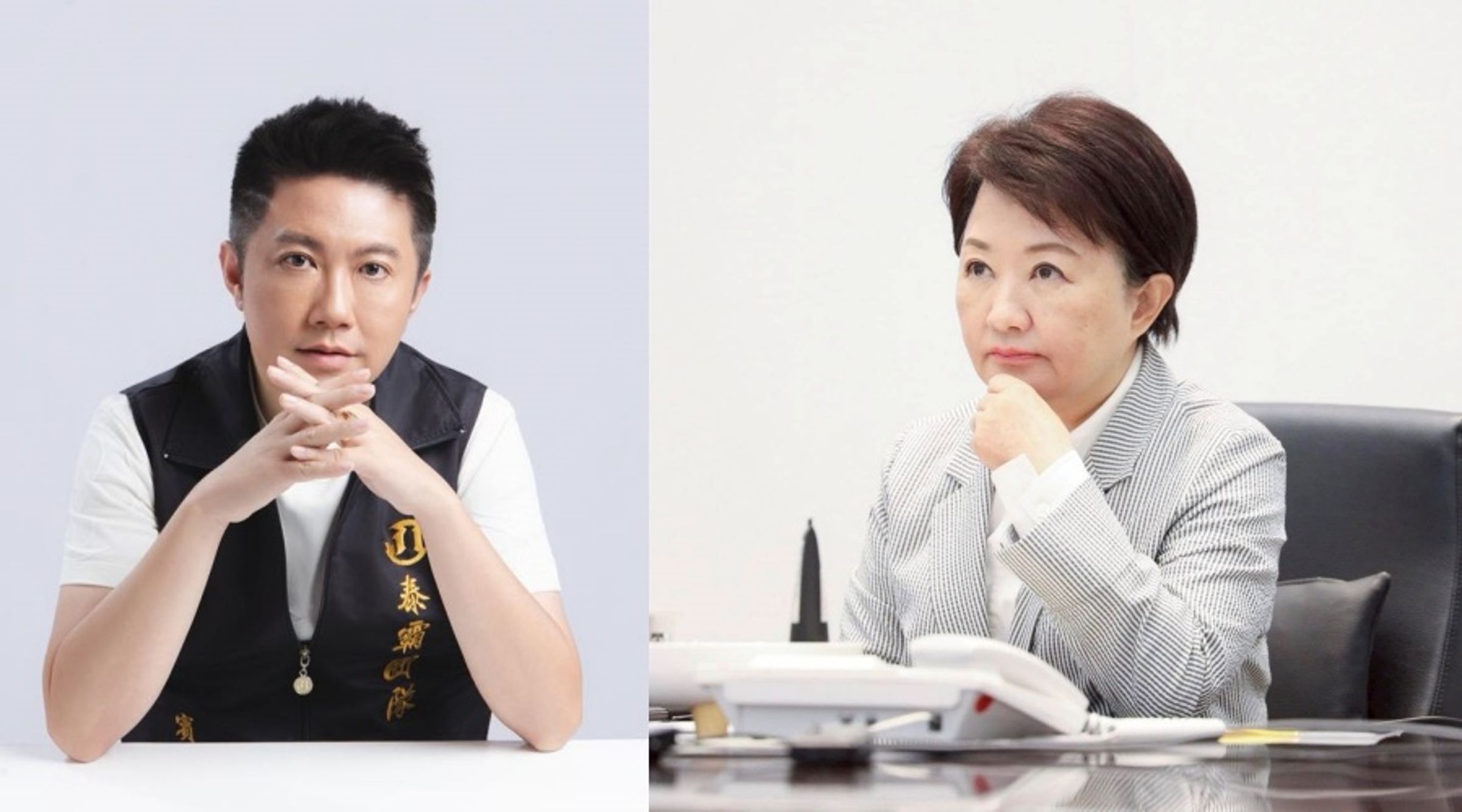 盧秀燕（右）火大了！賓賓哥（左）擅闖直播惹議，與私自帶他進入的魔術師王元照兩人被列永不錄用。（翻攝自臉書/江建樺、盧秀燕）