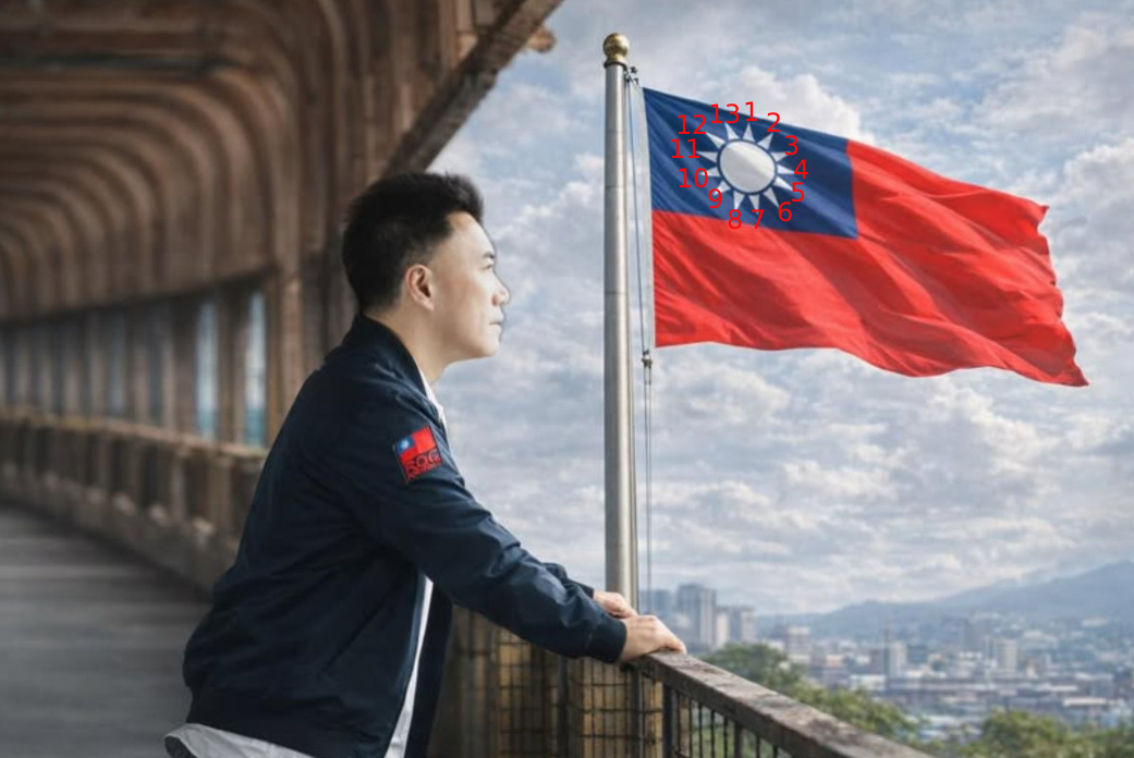 林沛祥初始發文中，遭網友抓包國旗竟有13道星芒。（翻攝林沛祥臉書）
