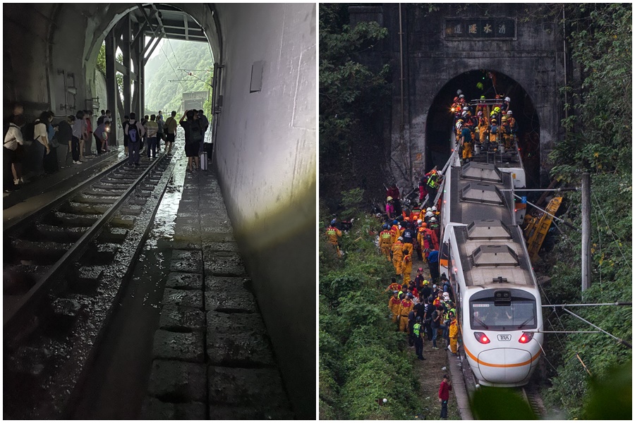 台鐵229次自強號列車今天下午發生出軌事故，造成司機骨折、6名旅客輕傷，大批旅客只能在泥濘中狼狽脫困。而這次事發路段，距離2021年4月2日太魯閣號出軌慘劇僅有100公尺。（翻攝自記者爆料網、本刊資料照）