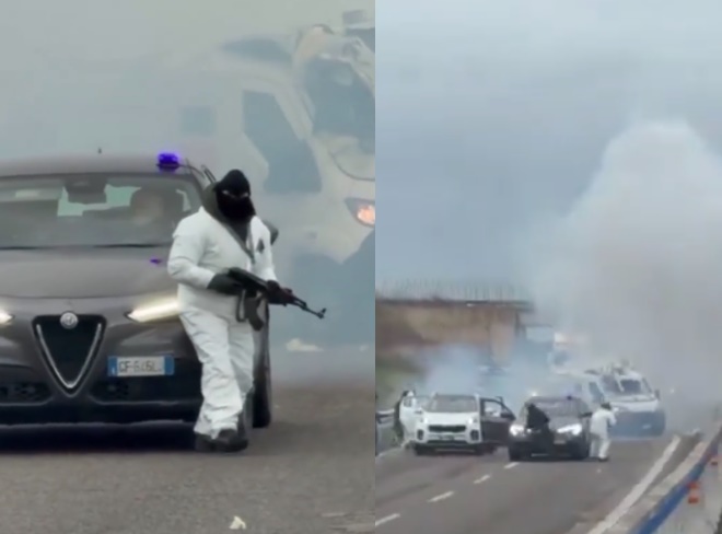 義大利國道發生一起驚天的武裝搶劫案。（翻攝自X@DolanBrady1010）