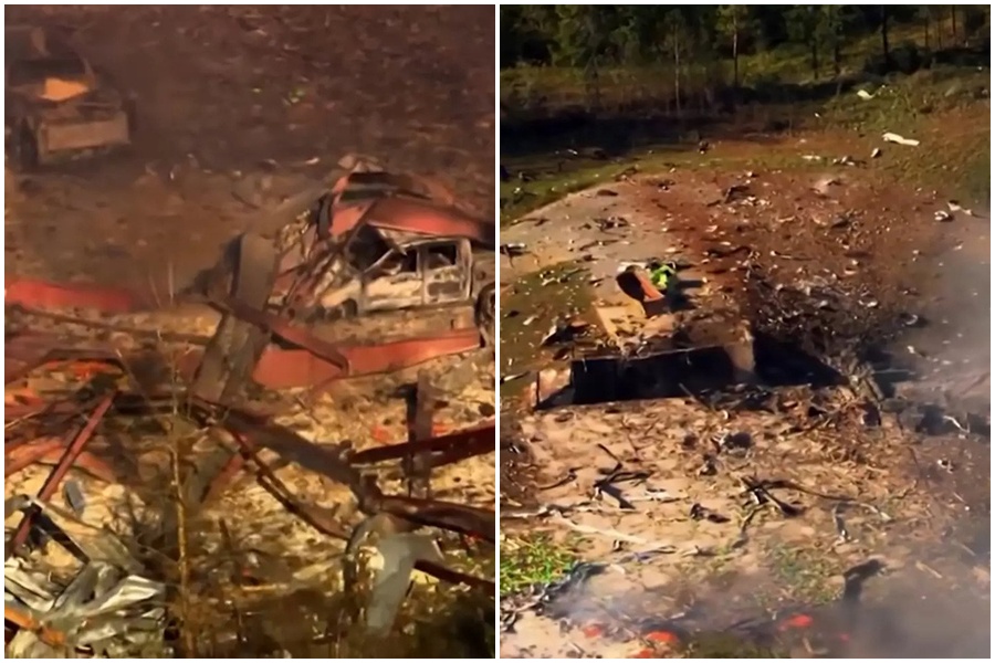 美國田納西州一座軍用炸藥工廠10日上午發生大爆炸，威力之大將廠房夷為平地。（翻攝自X）