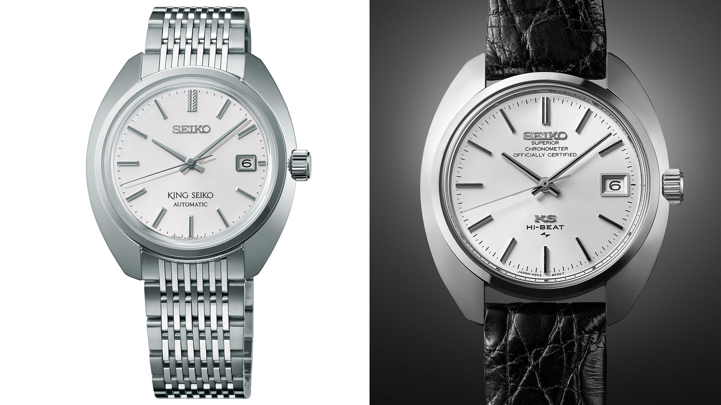 圖左為2022年新版的King Seiko 1969，圖右則為1969年的King Seiko 45KCM，松本卓也認為利用最新技術重新打造KS的優點變得非常重要，這包含了原始錶款所具備的特色， 在設計時也特別注重造型的平衡等細節，讓原版的優點得以被傳承下來。