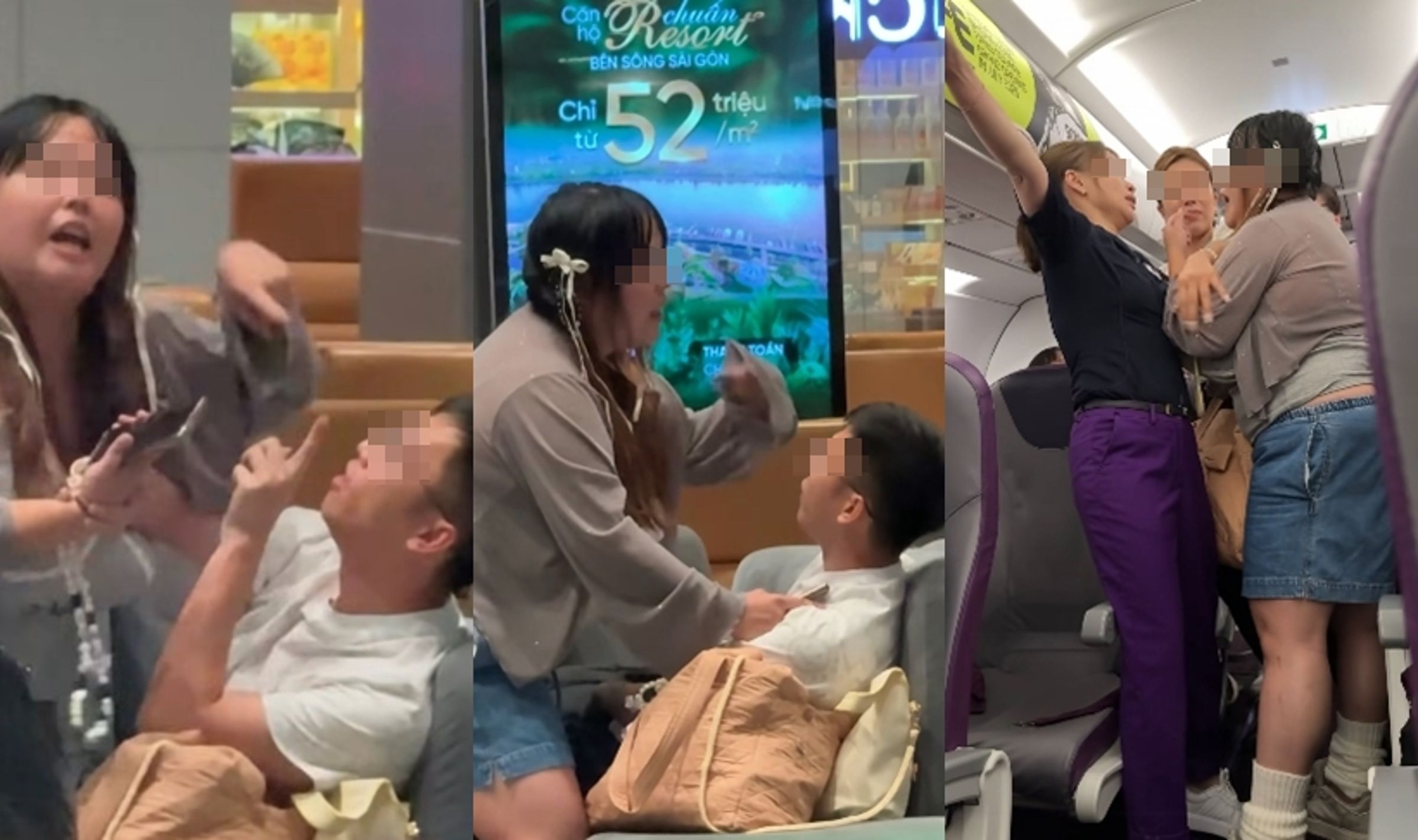 一對香港情侶在候機室及機艙內爆發激烈爭執。(翻攝自Tommytcw Tang FB)