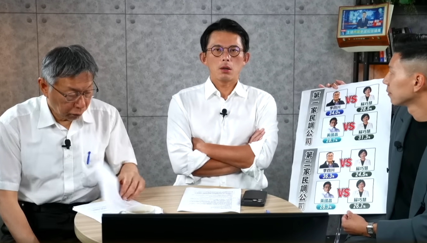 黃國昌在其中一份民調中贏過蘇巧慧，但民調公司未公布也引發揣測。（翻攝自民眾之聲）