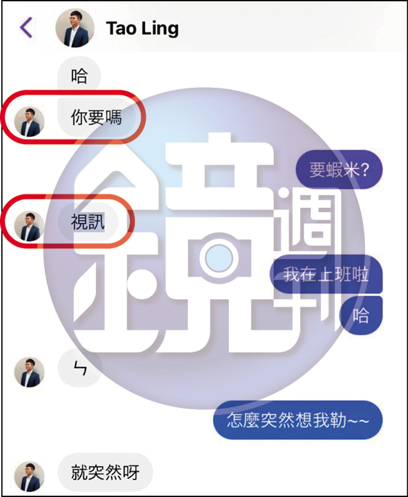 凌濤私訊F，開口就問對方「你要嗎」，並要對方開視訊。（當事人提供）