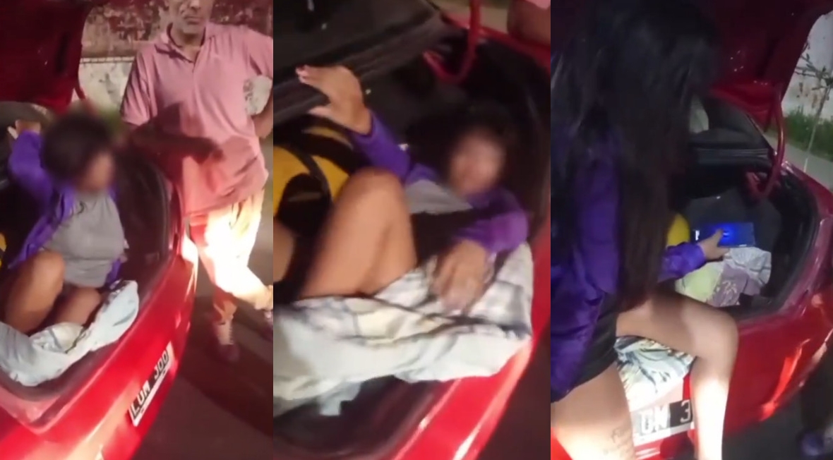 一名人妻為防運將丈夫載客時出軌，竟躺在後車廂沿路監視對方。（翻攝X @Hechosanderecho）