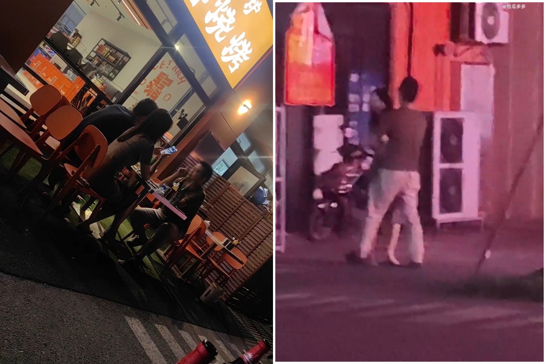 謎片真實上演！中國情侶和上司吃燒烤，正妹女友當場跟上司「開廁所」情欲流動。（翻自微博）