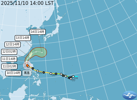 中央氣象署預估17時30分發布海警，明日上半天發布陸警。（翻攝自中央氣象署官網）