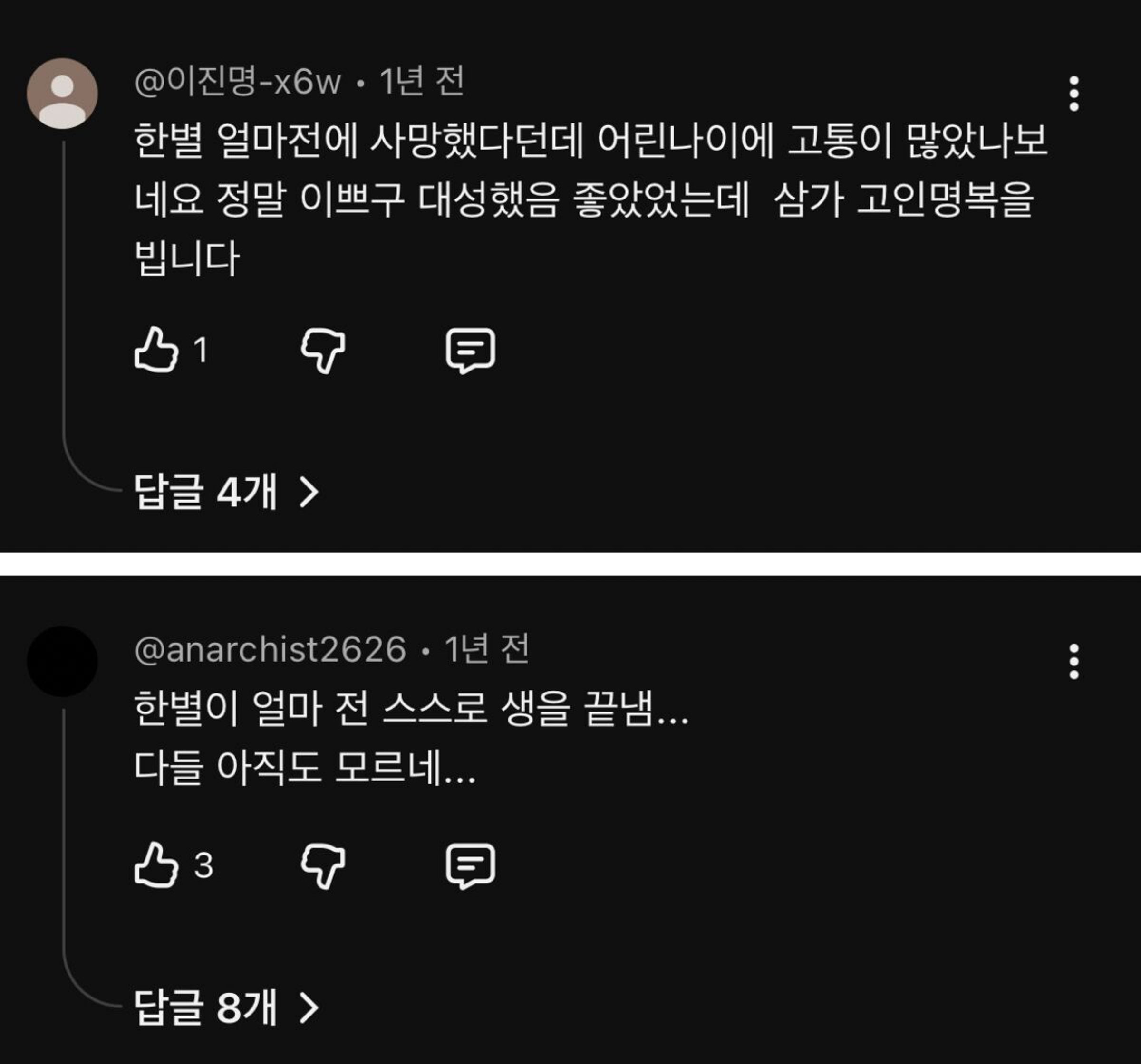 韓網瘋傳前YG娛樂練習生韓星(한별)死訊。(翻攝自instiz)