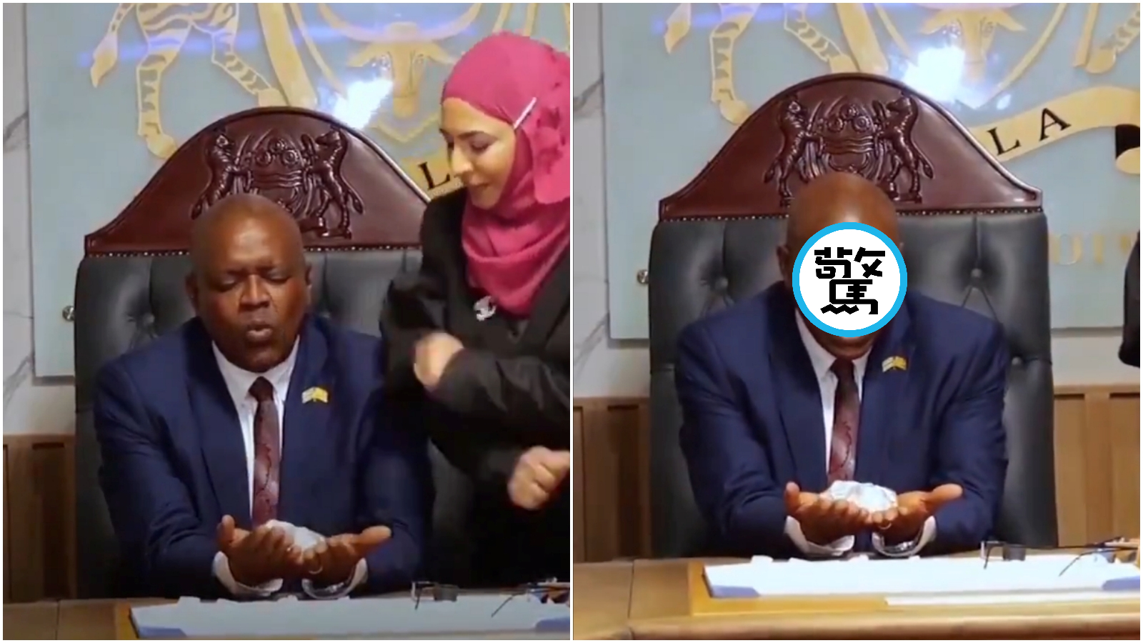 波札那總統接下鑽石來觀賞後，出現表情包。（翻攝X）