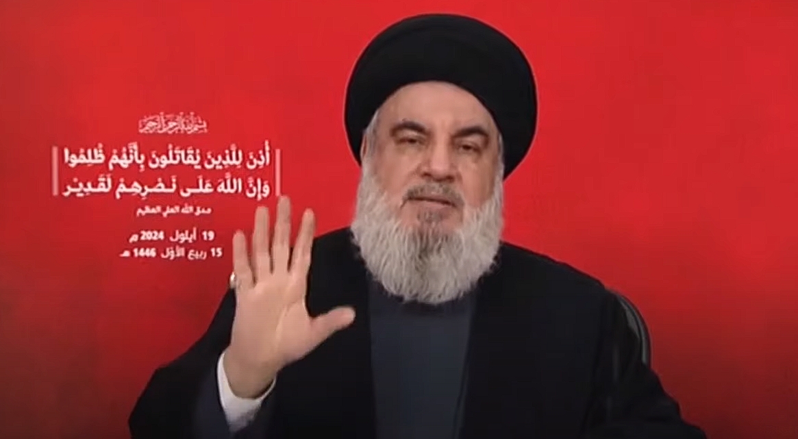 真主黨領袖納斯拉勒透過電視發表談話，控以色列已跨越紅線，暗示將展開報復。（翻攝網路）