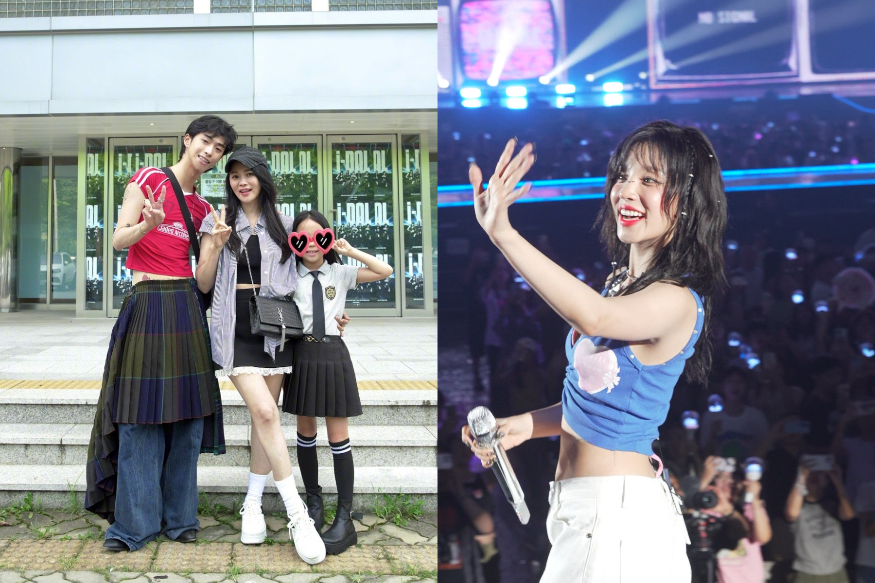 伊能靜受雨琦邀約，與兒女一起穿著裙裝前往首爾觀賞(G)I-DLE演唱會。（翻攝伊能靜微博）