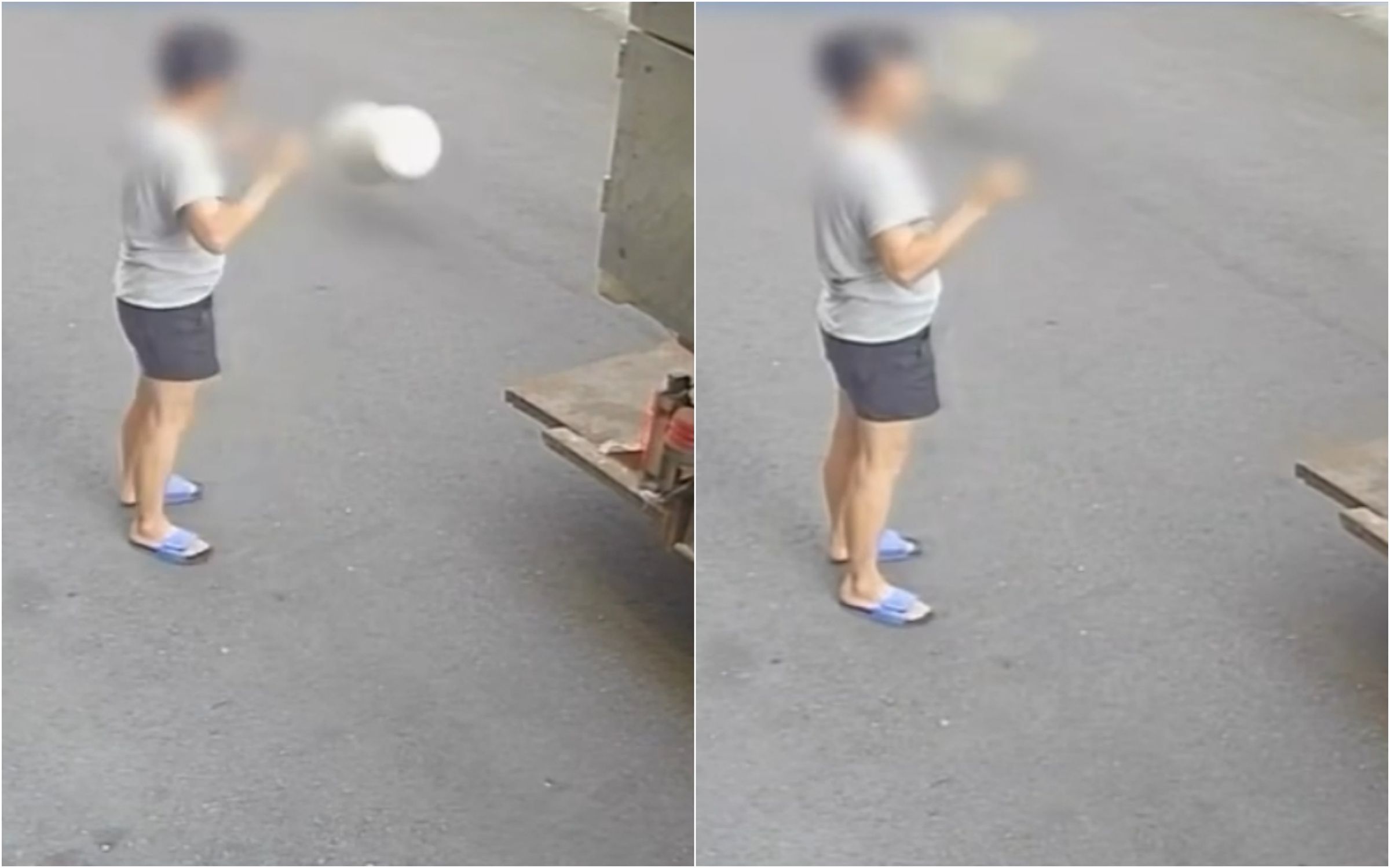 南投名間鄉一名婦人在倒垃圾時竟差點被清潔隊員用垃圾桶砸中。(翻攝自陳翰立Threads)