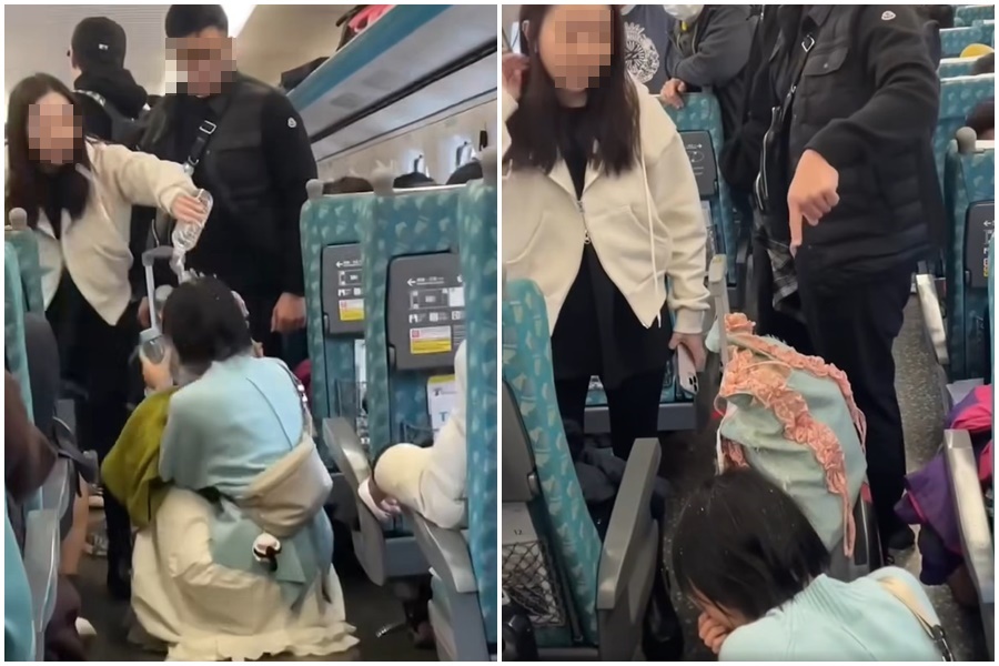 高鐵自由座車廂今天下午發生一起乘客糾紛。鐵警表示雙方已互相道歉，暫不提出告訴。（翻攝自臉書爆廢公社）