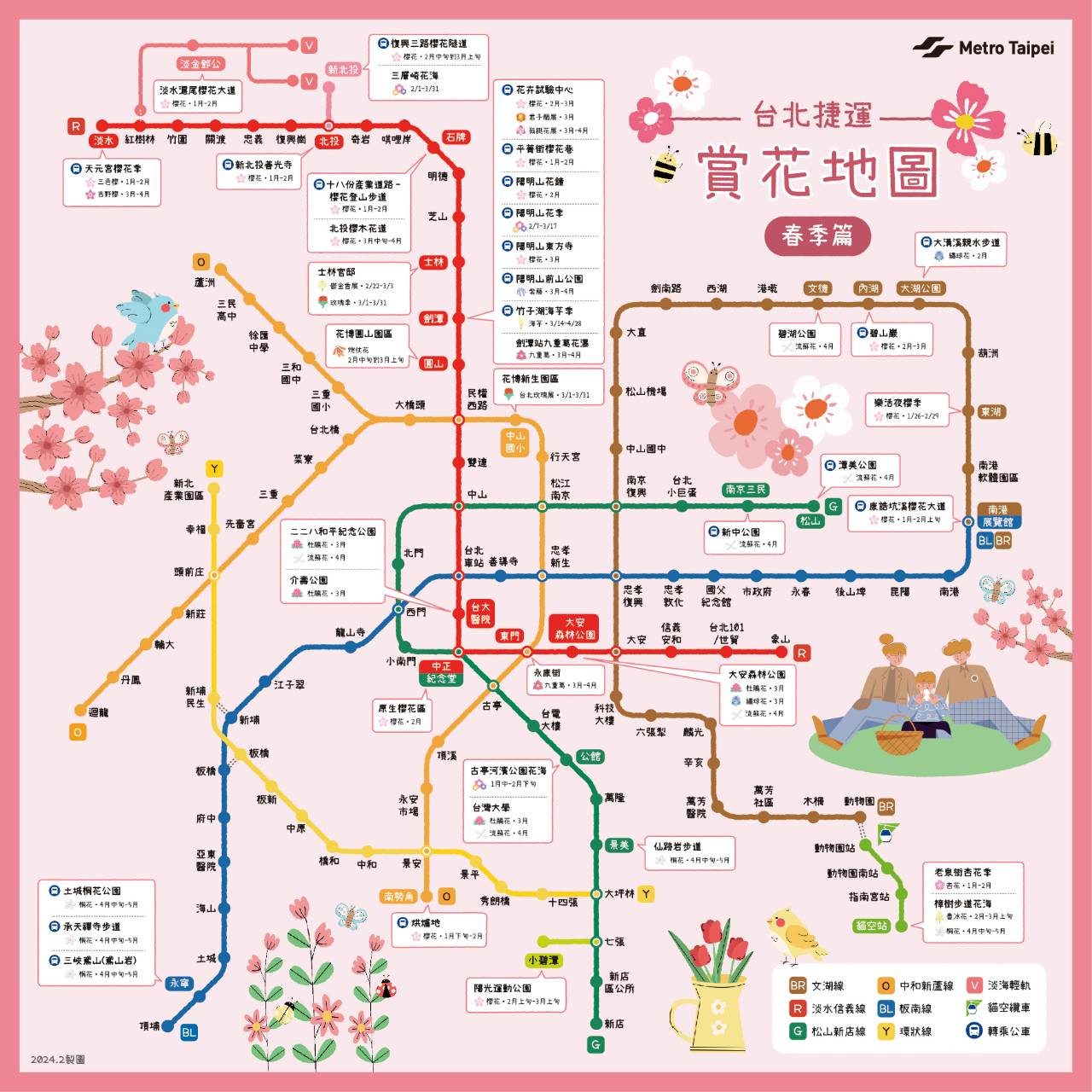 台北捷運公司整理捷運沿線賞花地圖。（北捷提供）