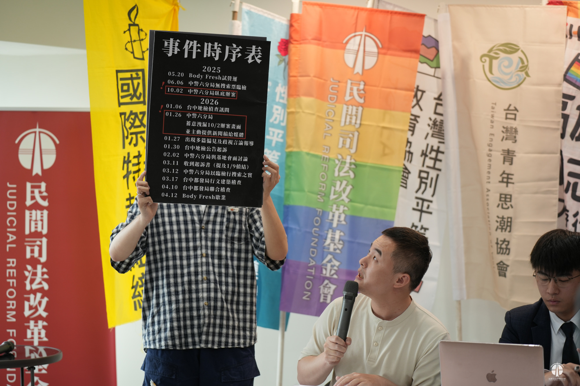 案件時序。台中地檢公告起訴前三日,第六分局便向向媒體公布「鮮肉帥警」臥底的消息。(翻攝自台灣基地協會臉書)