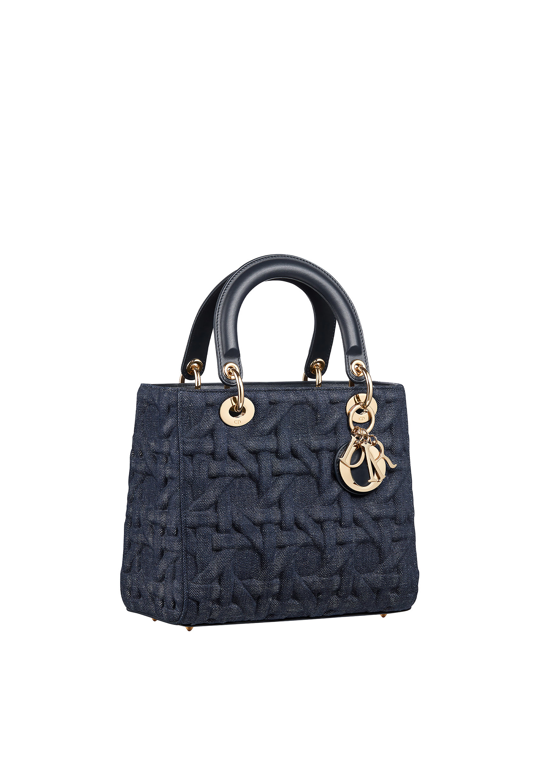LADY DIOR 丹寧籐格紋線條中型提包。NT$215,000（DIOR提供）