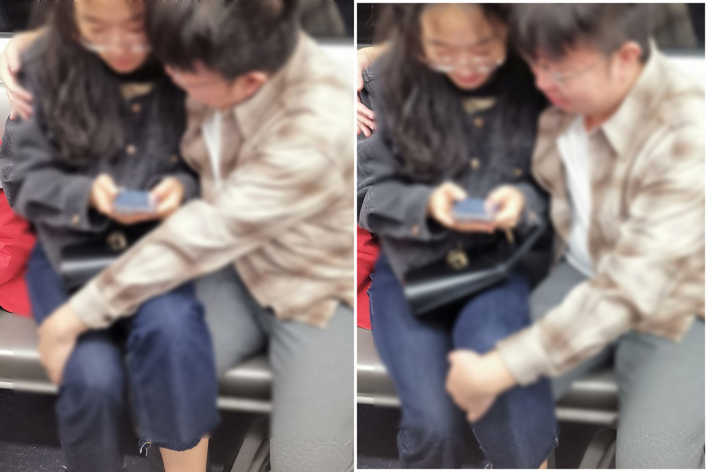 情侶搭個地鐵公然上演謎片情節，香港人嚇呆：中國人性欲真強。（翻自臉書）