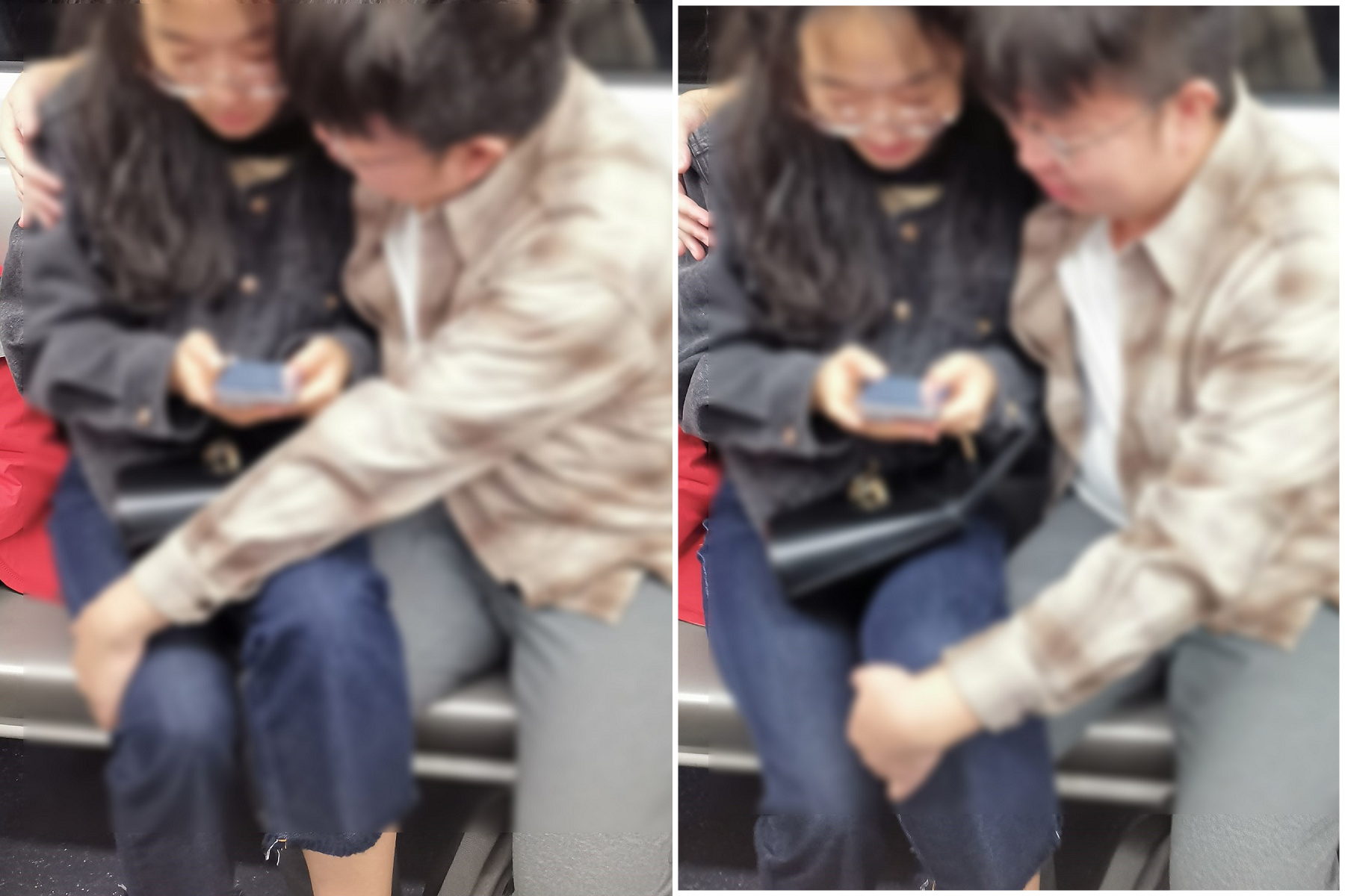 情侶搭個地鐵公然上演謎片情節，香港人嚇呆：中國人性欲真強。（翻自臉書）