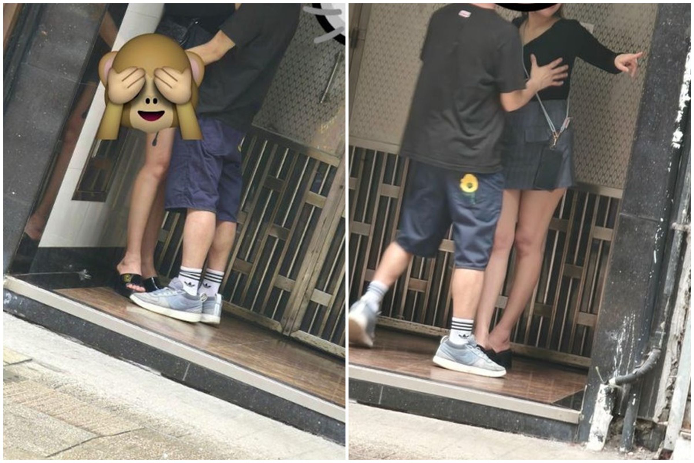 一對男女光天白日下，在尖沙咀某大廈外纏綿。（翻攝自香港論壇）