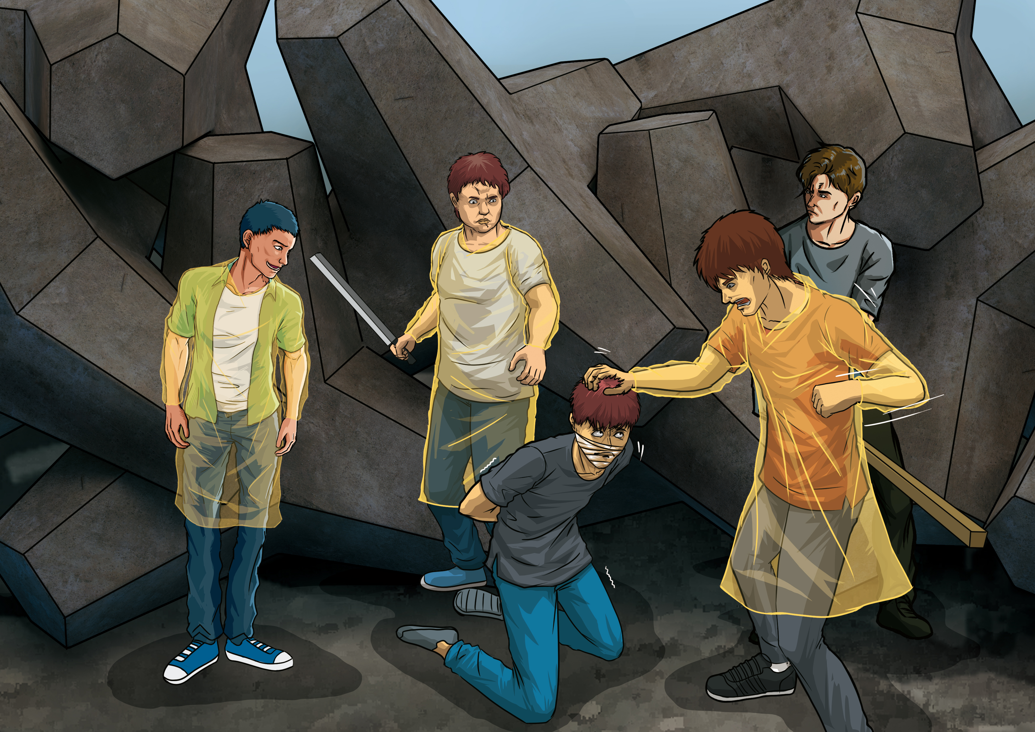 廖男等4人在海邊消波塊縫隙中，一同毆打凌虐阿琦致死。