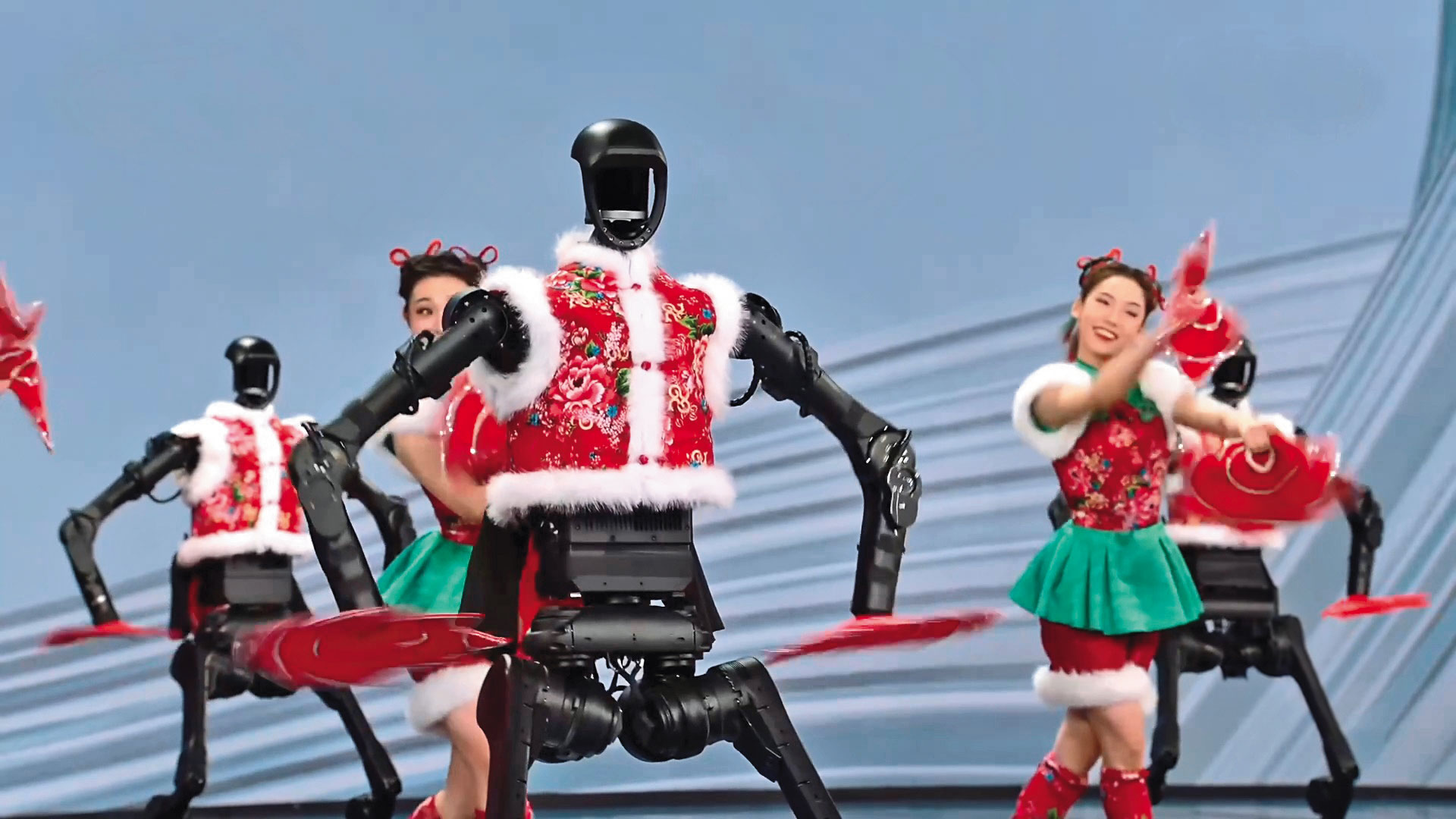 中國杭州宇樹科技在蛇年春晚節目上大秀機器人跳秧歌舞，頗有與美國同業比拚的味道。（翻攝自宇樹科技官網）