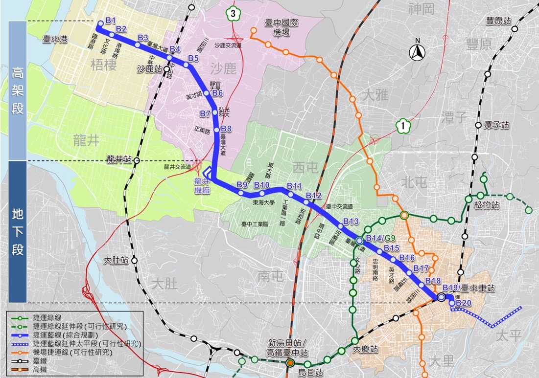 捷運藍線路線示意圖。(中市府提供)