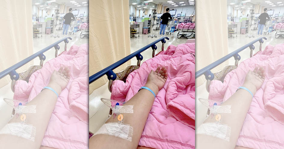 伍麗華在臉書貼出病床照。（取自伍麗華臉書）